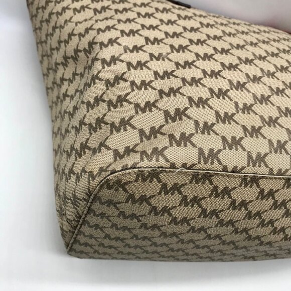 Michael Kors Beige Canvas And Red Leather Trim Monogram Tote Bag - Picture 7 of 10